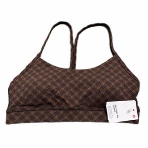 NWT Lululemon Flow Y Bra Nulu Jacquard A-C Square Heart Jacquard Java Sequoia 6